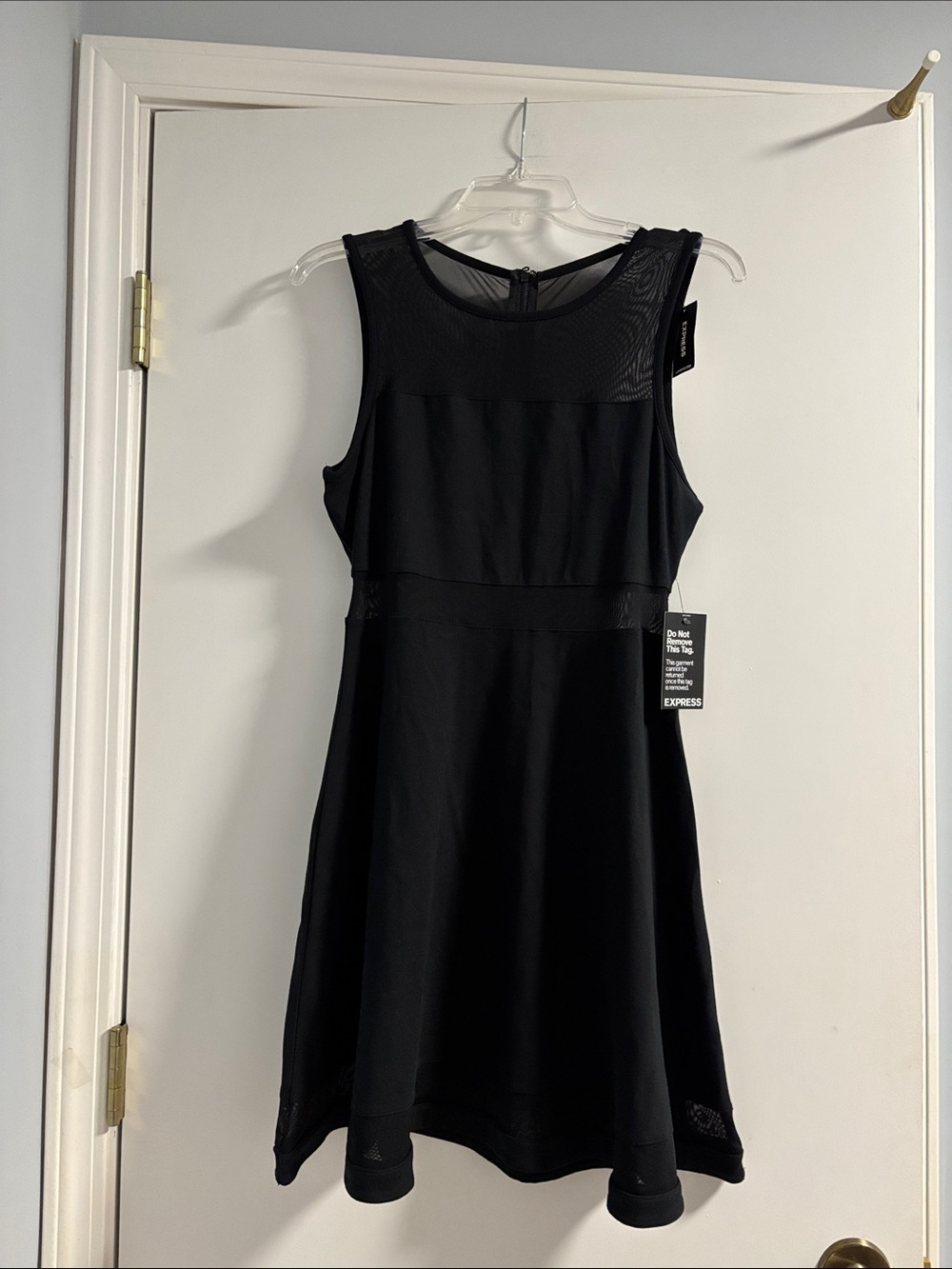 Express Black Sleeveless Mesh Yoke Fit & Flare Dress NWT
